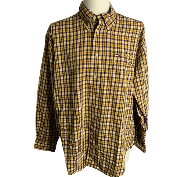 Tommy Hilfiger Other - Vintage 90s Tommy Hilfiger Button Down Shirt L Yellow Plaid Long Sleeve Pocket